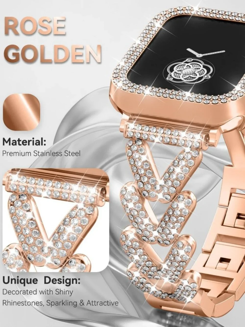 Rhinestone Metal Bracelet & Case for Apple Watch 38mm-49mm - Bling Gold Women's